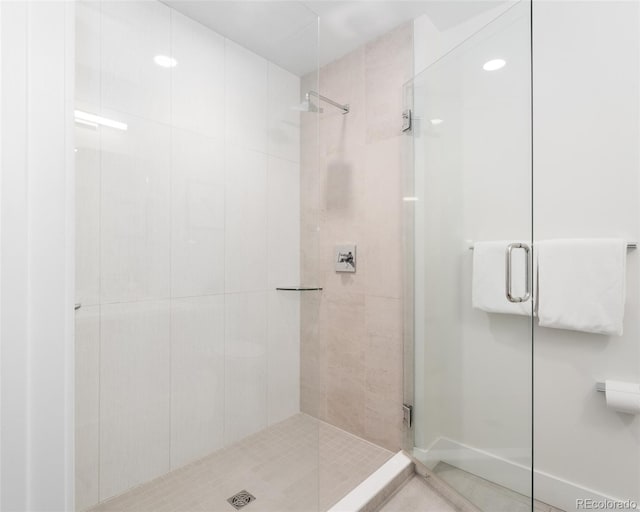 bathroom featuring a shower stall