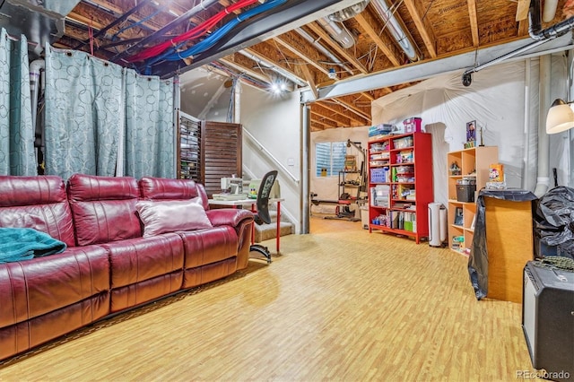 unfinished basement with wood finished floors