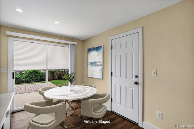 6640 S Dexter St, Centennial, CO 80121 - dining area featuring dark wood finished floors and recessed lighting