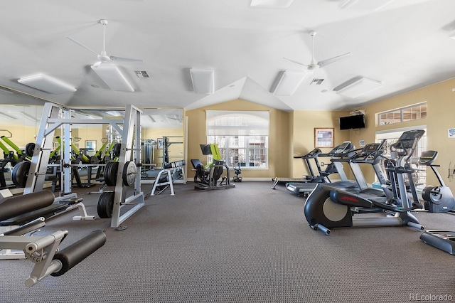 exercise room featuring ceiling fan