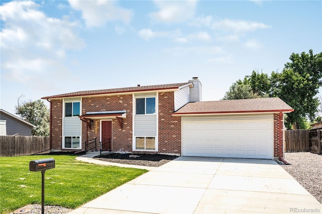 10932 W 107th Ave, Broomfield, CO 80021 - bi-level home featuring an attached garage, driveway, brick siding, and a chimney