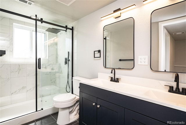 10932 W 107th Ave, Broomfield, CO 80021 - bathroom featuring double vanity, a marble finish shower, and tile patterned floors