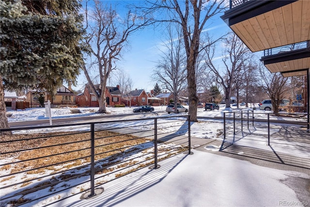 view of snow covered patio