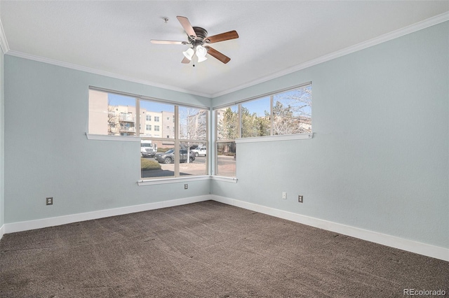9039 E Panorama Cir Unit C201, Englewood, CO 80112 - empty room with ceiling fan, ornamental molding, healthy amount of natural light, and dark carpet