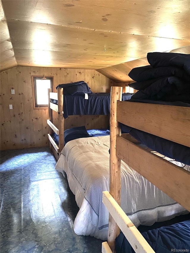 10504 Jackson Creek Rd, Sedalia, CO 80135 - bedroom with vaulted ceiling and wood walls