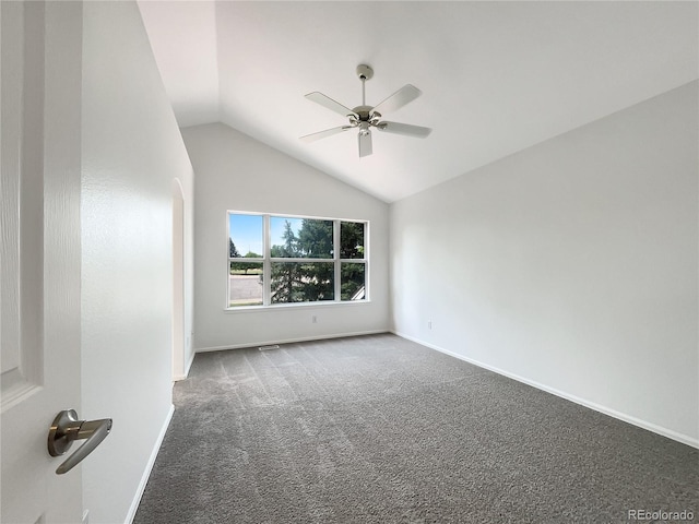 5005 W 128th Pl, Broomfield, CO 80020 - unfurnished room with ceiling fan, carpet flooring, and vaulted ceiling
