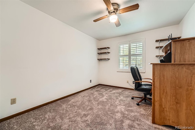 678 S Oswego Ct, Aurora, CO 80012 - carpeted home office featuring a ceiling fan and baseboards