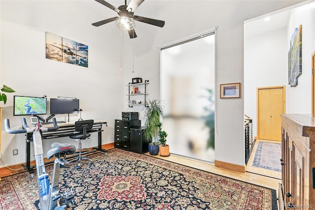 office area featuring ceiling fan and hardwood / wood-style floors