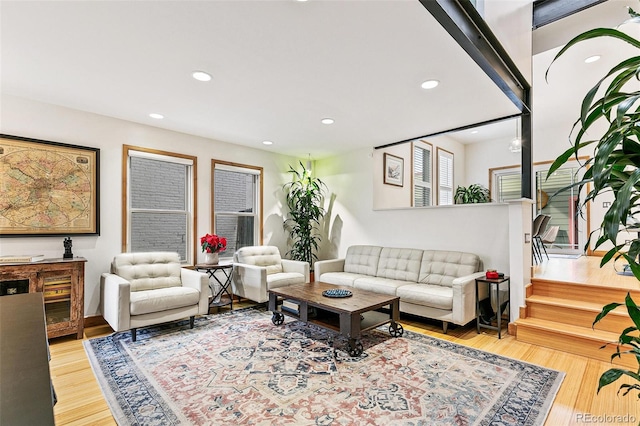 living room with light wood-type flooring