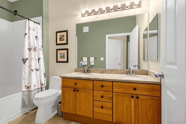9390 W Chatfield Pl Unit 104, Littleton, CO 80128 - full bathroom with toilet, shower / tub combo, double vanity, and a sink