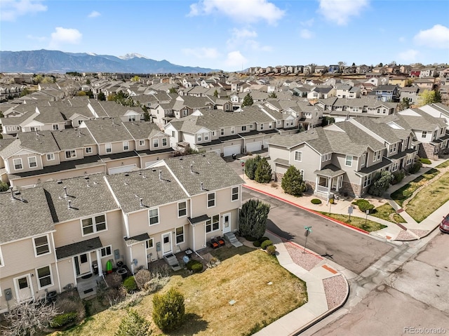 birds eye view of property featuring a residential view and a mountain view