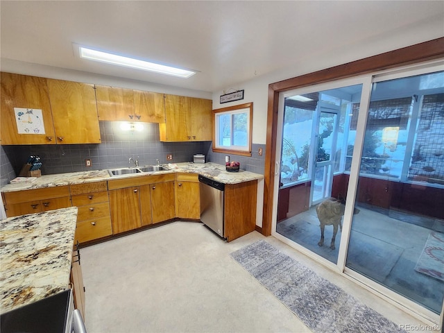 kitchen featuring decorative backsplash, dishwasher, and sink