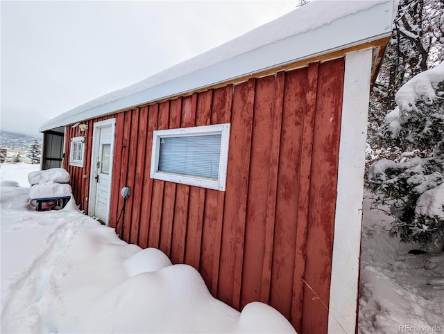 view of snow covered exterior