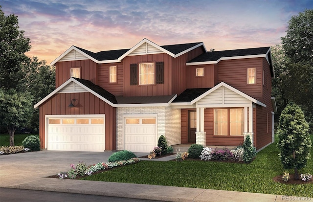 8576 Hotchkiss St, Littleton, CO 80125 - view of front of house with driveway, brick siding, board and batten siding, and a front yard