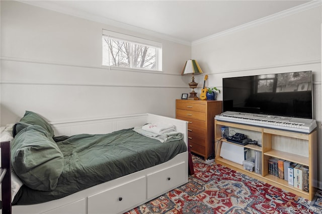 bedroom with crown molding