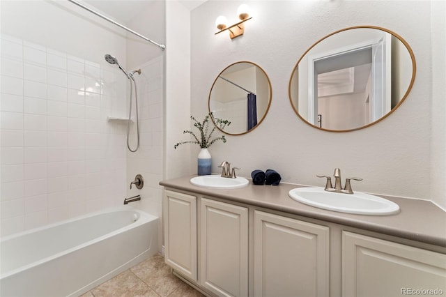 6046 Gilbert Way, Golden, CO 80403 - bathroom featuring double vanity, bathtub / shower combination, and tile patterned floors