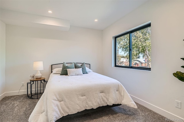 bedroom featuring baseboards, carpet flooring, and recessed lighting