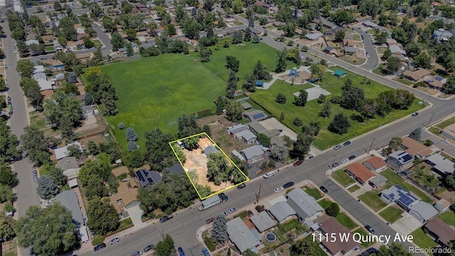 1115 W Quincy Ave, Englewood, CO 80110 - aerial view of residential area with property boundaries highlighted
