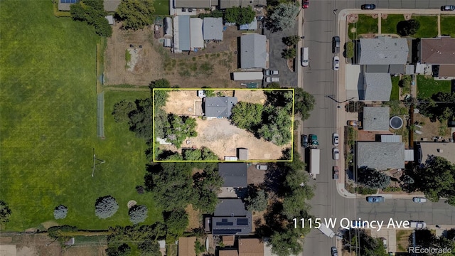 1115 W Quincy Ave, Englewood, CO 80110 - aerial overview of property's location with property parcel outlined