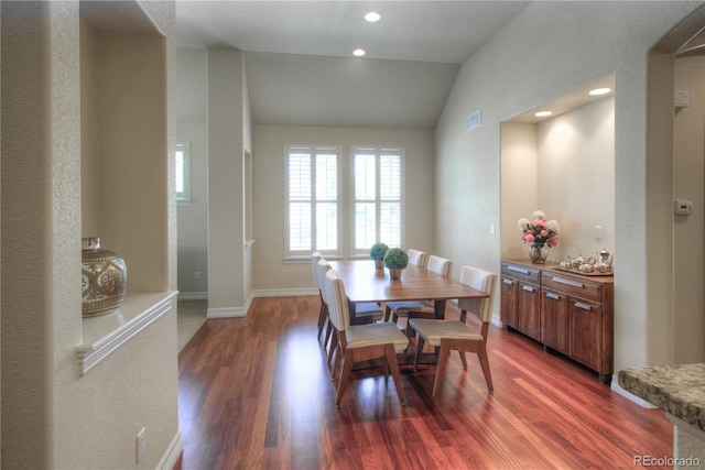 8594 W Quarto Ave, Littleton, CO 80128 - dining space with lofted ceiling, dark wood finished floors, and recessed lighting