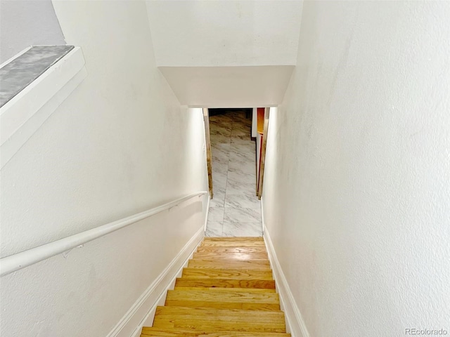 stairs with hardwood / wood-style floors