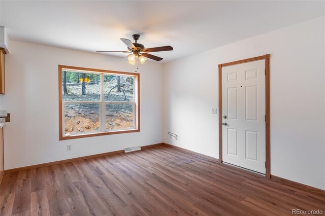 1136 Bird Point Dr, Cotopaxi, CO 81223 - interior space with ceiling fan, baseboards, wood finished floors, and visible vents