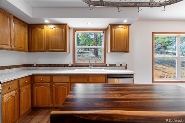 1136 Bird Point Dr, Cotopaxi, CO 81223 - kitchen featuring brown cabinetry, dishwasher, and a sink