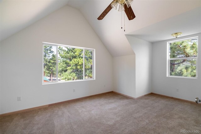 1136 Bird Point Dr, Cotopaxi, CO 81223 - bonus room with baseboards, vaulted ceiling, a ceiling fan, and carpet