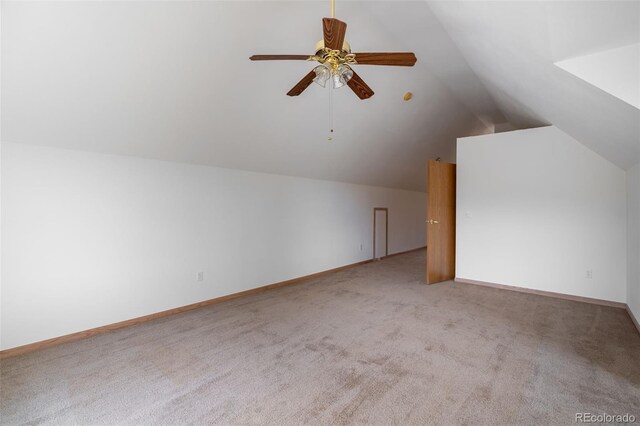 1136 Bird Point Dr, Cotopaxi, CO 81223 - additional living space with ceiling fan, vaulted ceiling, carpet floors, and baseboards