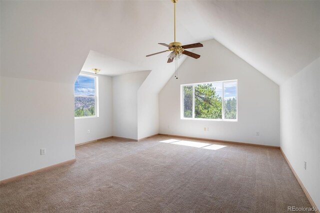 1136 Bird Point Dr, Cotopaxi, CO 81223 - bonus room featuring lofted ceiling, baseboards, a ceiling fan, and carpet flooring