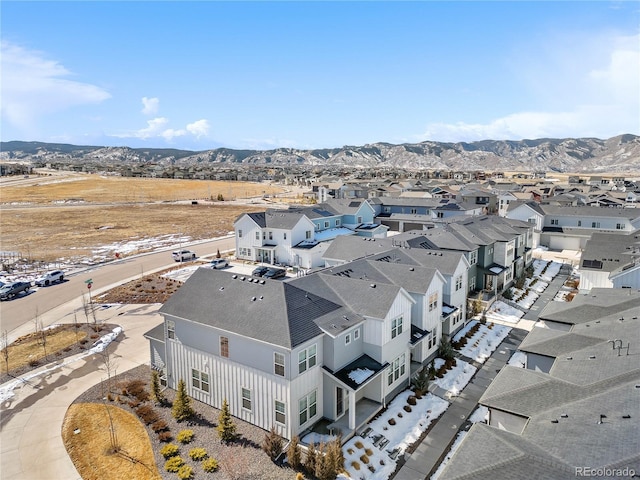 aerial view featuring a residential view and a mountain view