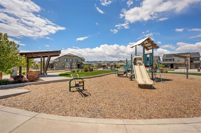 community play area with a residential view