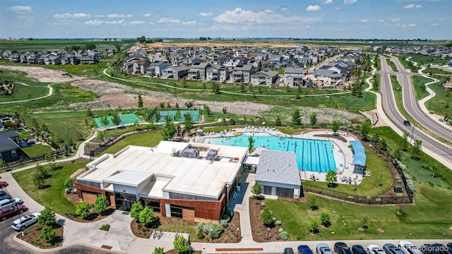 12513 Shore Point St, Firestone, CO 80504 - aerial perspective of suburban area featuring a pool area