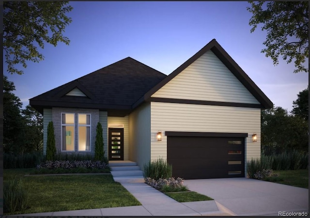1736 Barefoot Dr, Windsor, CO 80550 - view of front of home with driveway, a garage, and a lawn