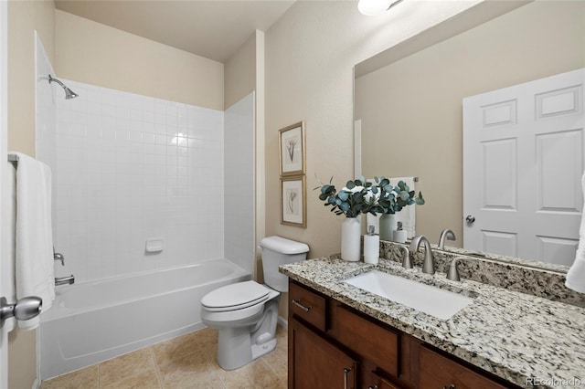 bathroom with shower / bathtub combination, vanity, toilet, and tile patterned floors