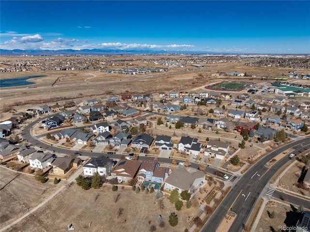 aerial view featuring a residential view and a mountain view