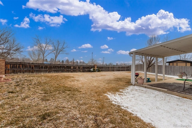 view of yard featuring a patio area and a fenced backyard