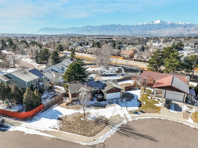 bird's eye view featuring a mountain view and a residential view