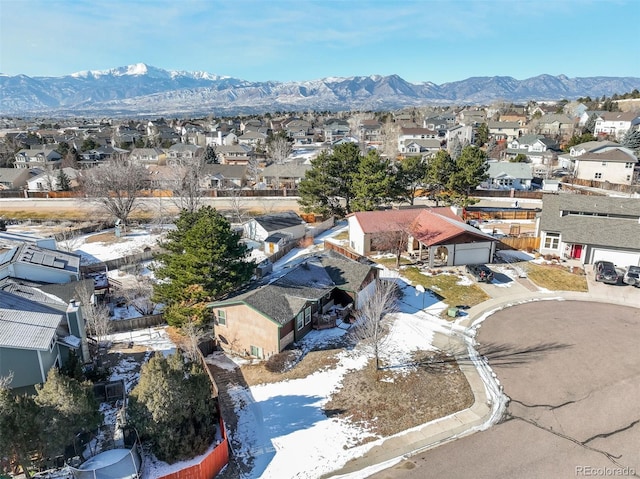 bird's eye view with a residential view and a mountain view