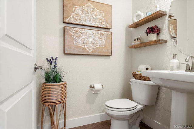 bathroom with wood-type flooring and toilet