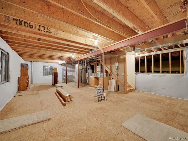 basement featuring gas water heater