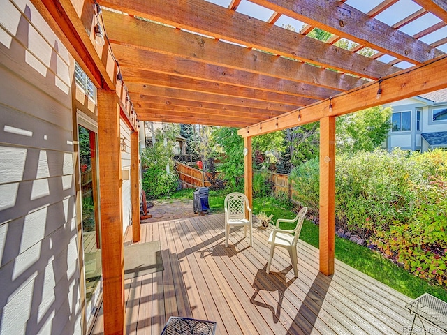 wooden terrace featuring a pergola