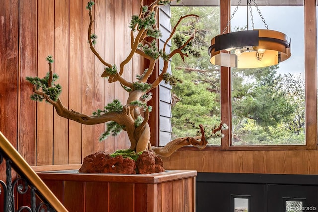 details featuring wood walls
