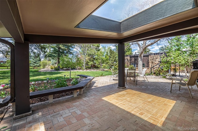 view of patio featuring fence and outdoor dining space