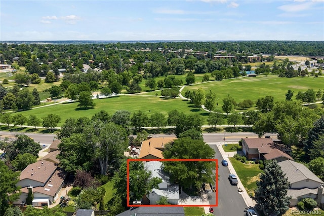 4184 S Syracuse St, Denver, CO 80237 - aerial perspective of suburban area featuring property boundaries highlighted and a tree filled landscape