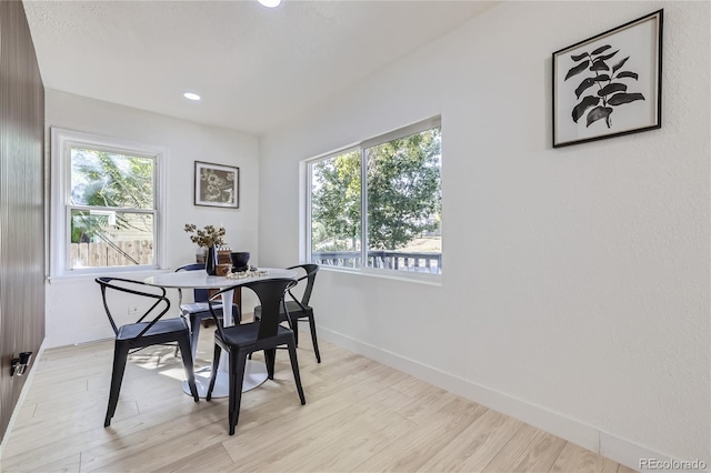 dining space featuring plenty of natural light and light wood-type flooring