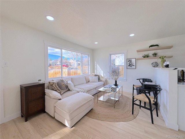 living room with light hardwood / wood-style floors