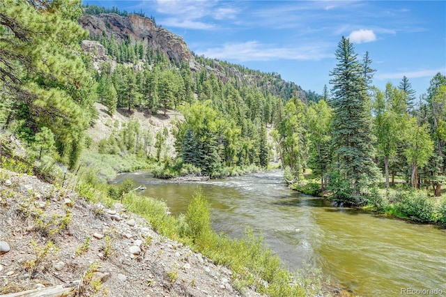 270 River Run Dr, Antonito, CO 81120 - water view featuring a heavily wooded area and a mountainous background