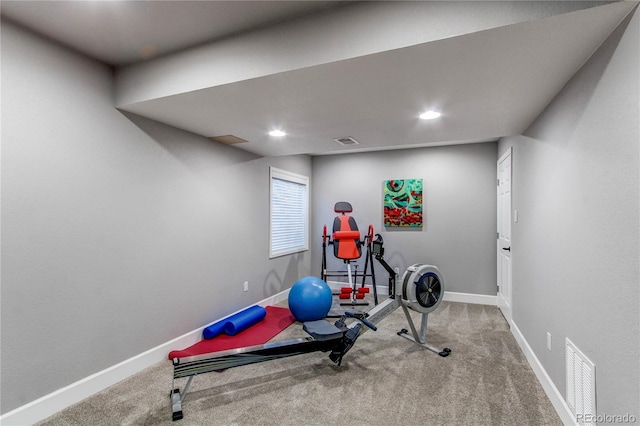 exercise area featuring carpet floors