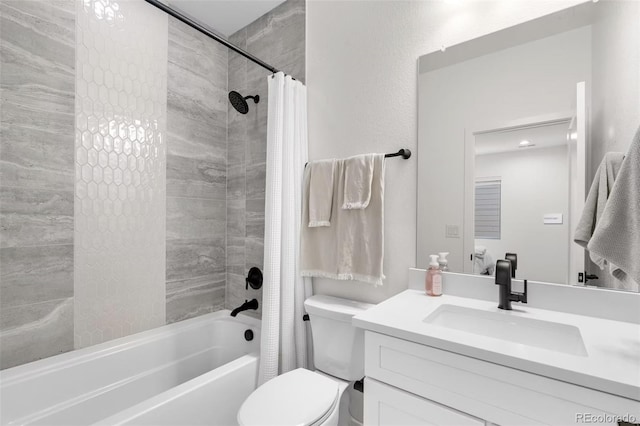 9140 Moondance Dr, Littleton, CO 80125 - bathroom with shower / bath combo, vanity, and toilet